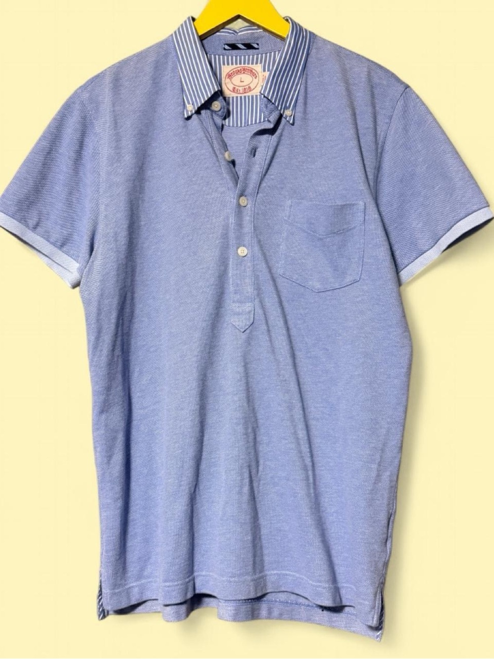 Brooks Brothers blue polo shirt with white stripes Size L